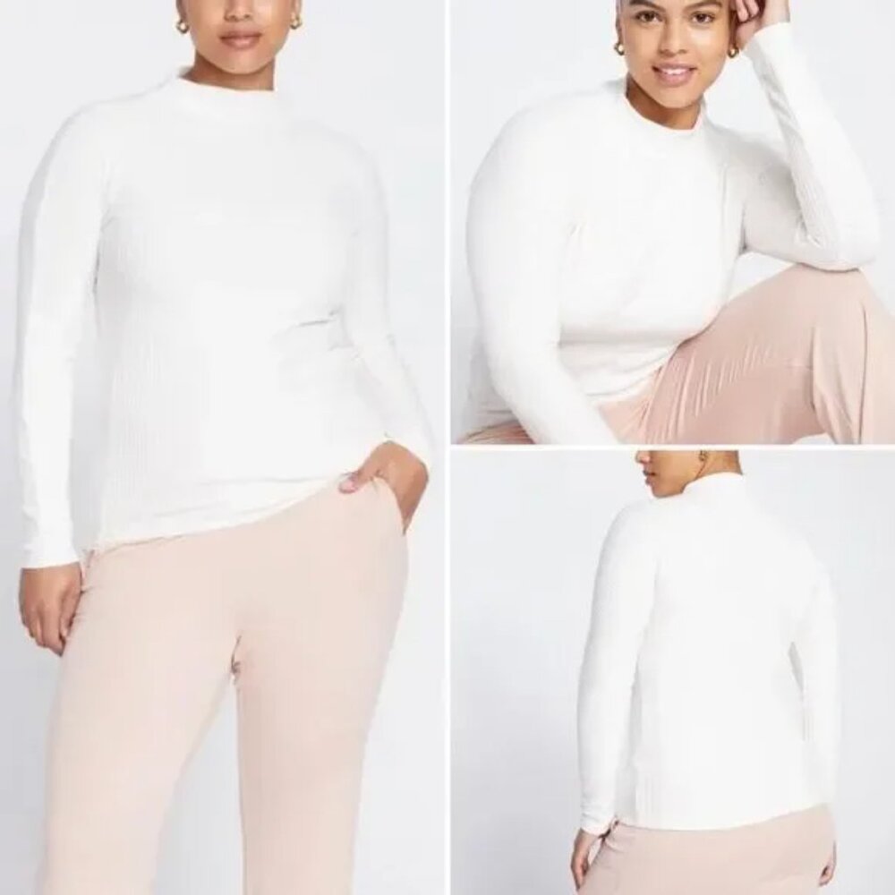 Universal Standard Ali Ribbed Long Sleeve Jersey Mock Neck Top Women Sz L White